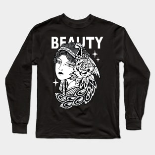 Girl Beauty Traditional Vintage Tattoo Long Sleeve T-Shirt